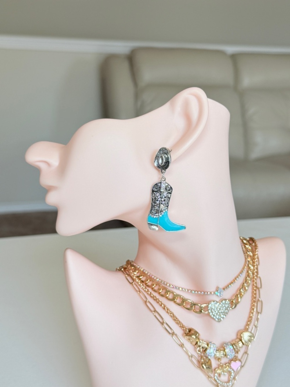 Turquoise Cowboy Boot Drop Earrings - Picture 3 of 11
